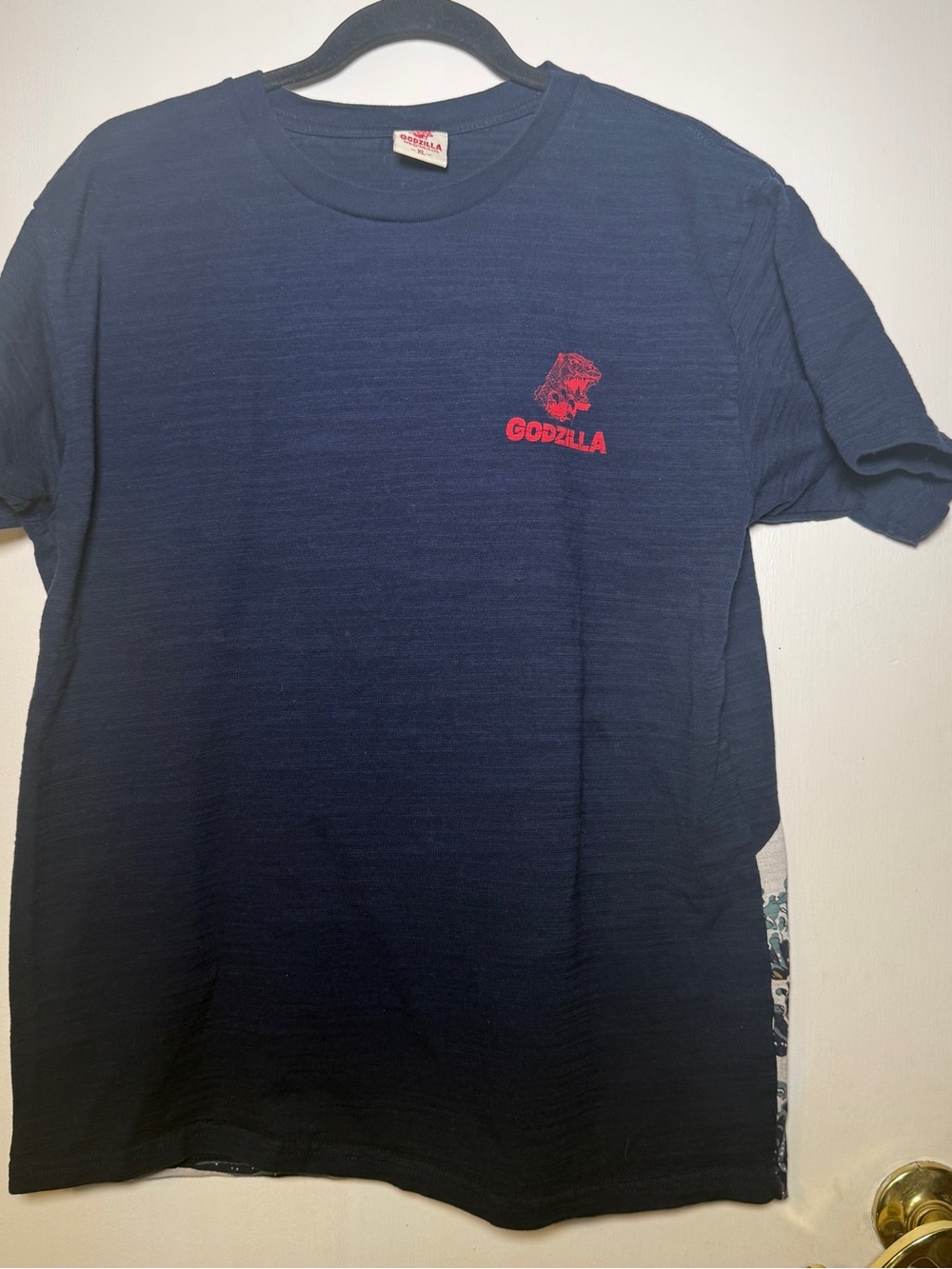 Godzilla Men's XL Navy Graphic Tee with Red Logo Front and back